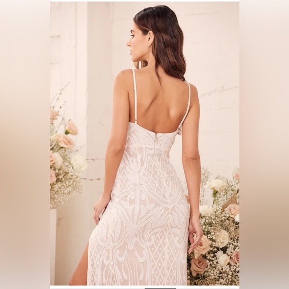 Lulus Destined for Romance Beige and White Sequin Maxi Dress - Picture 2 of 8